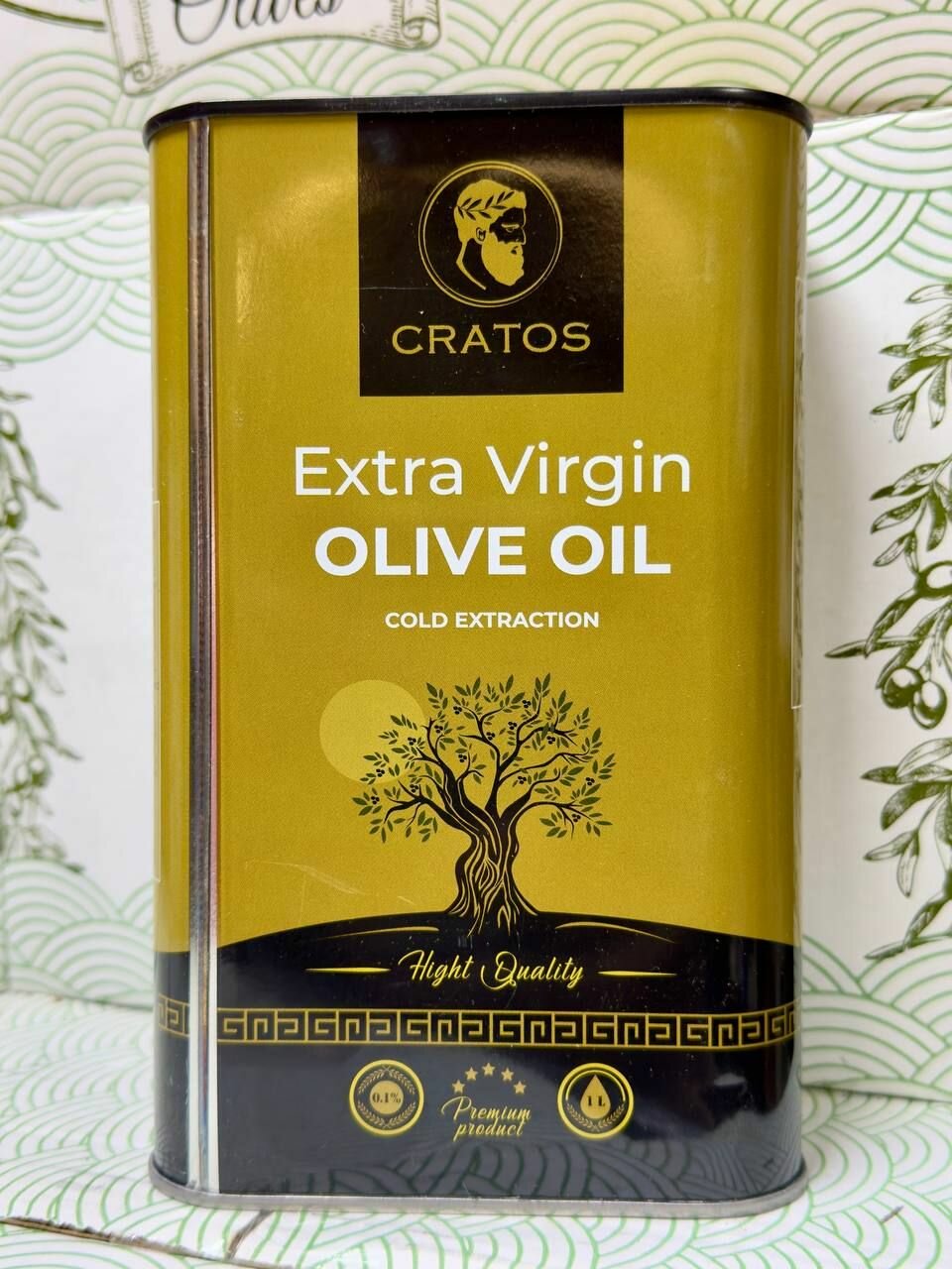Оливковое масло Cratos Extra Virgin GOLD нерафинированное первого холодного отжима 1л, Греция, жестяная банка