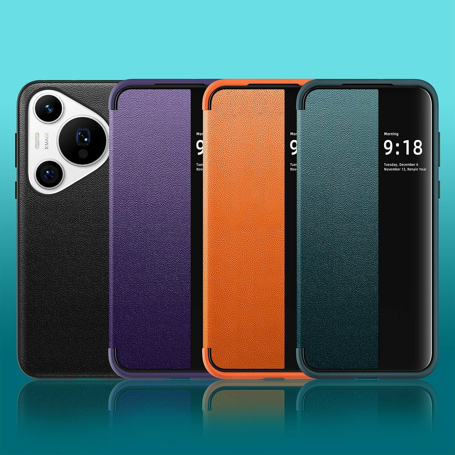 Чехол MyPads для Huawei Pura 70 Pro (Хуавей Пура 70 Про) с защитой объектива и кожаным окном — фото 1