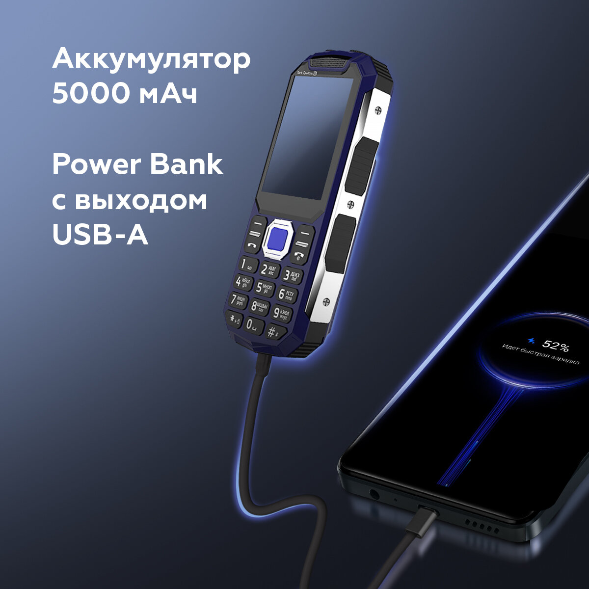 Телефон BQ 2817 Tank Quattro Power Blue / 5000 мАч / 4 SIM-карты — фото 1