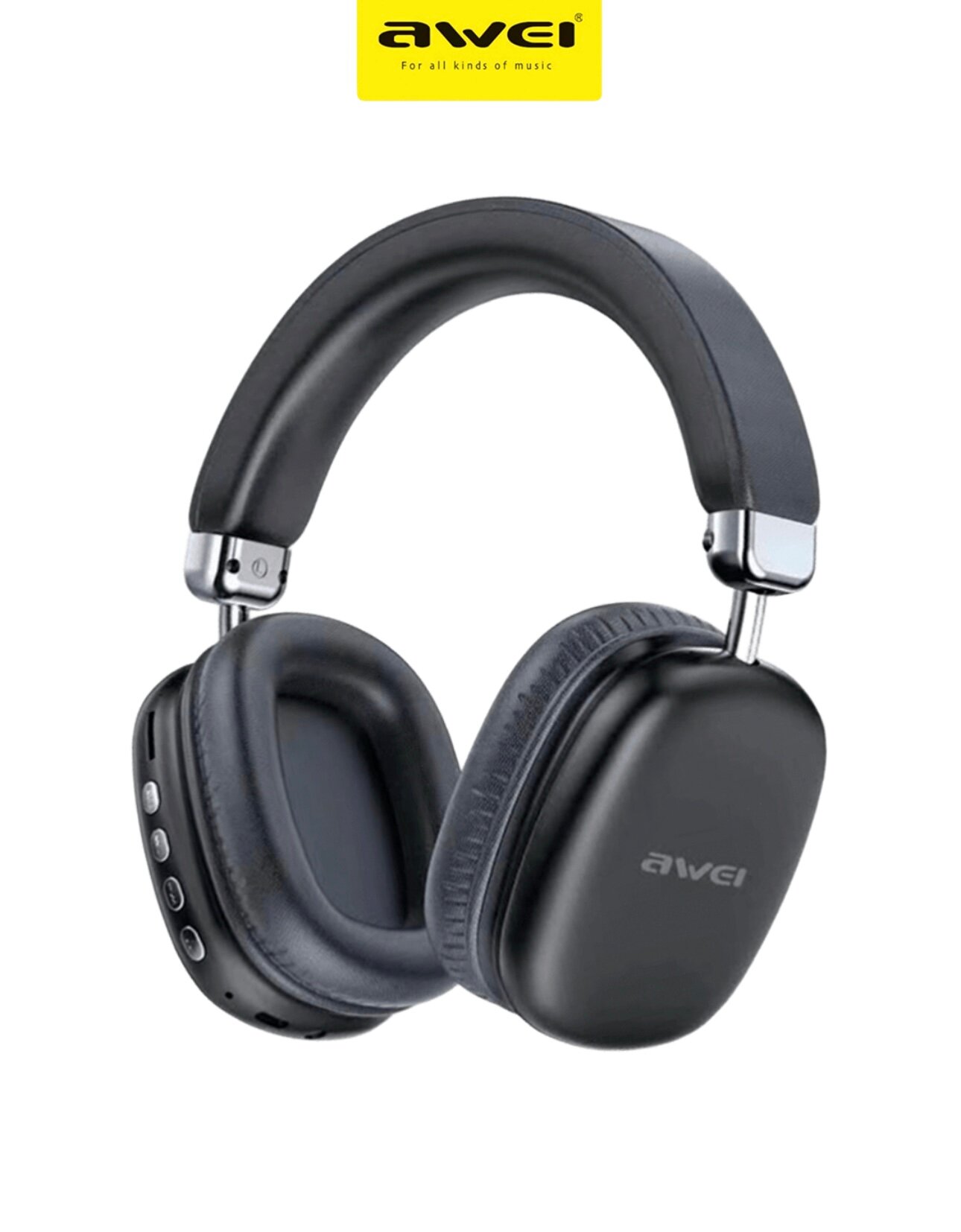 Беспроводные наушники Awei AТ7, накладные с невероятным басом и чувствительным звуком, цвет черный