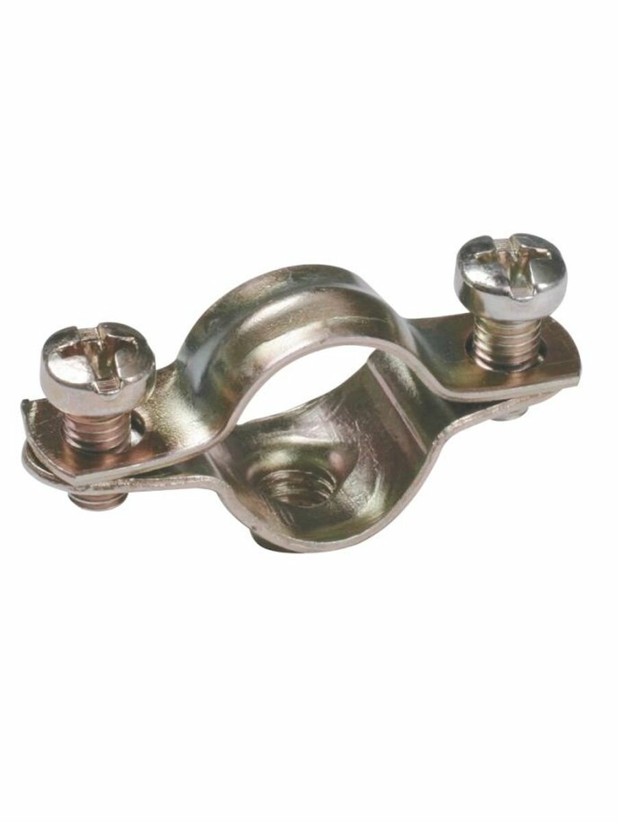 Скоба (хомут) металлическая двухкомпонентная с внутренней резьбой М6 для труб d19-20 мм (10 шт)