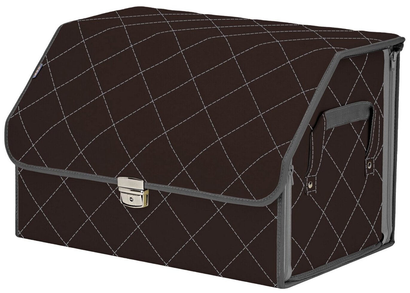Органайзер-саквояж в багажник "Союз Премиум" (размер L). Цвет: коричневый с серой прострочкой Ромб.