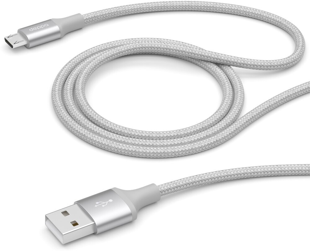 Кабель DEPPA Alum, USB A(m), micro USB B (m), 1.2м, серебристый [72190] - фото №1