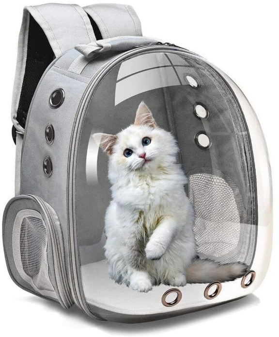 Переноска с иллюминатором Рюкзак переноска для кошек и собак,серый - фотография № 2