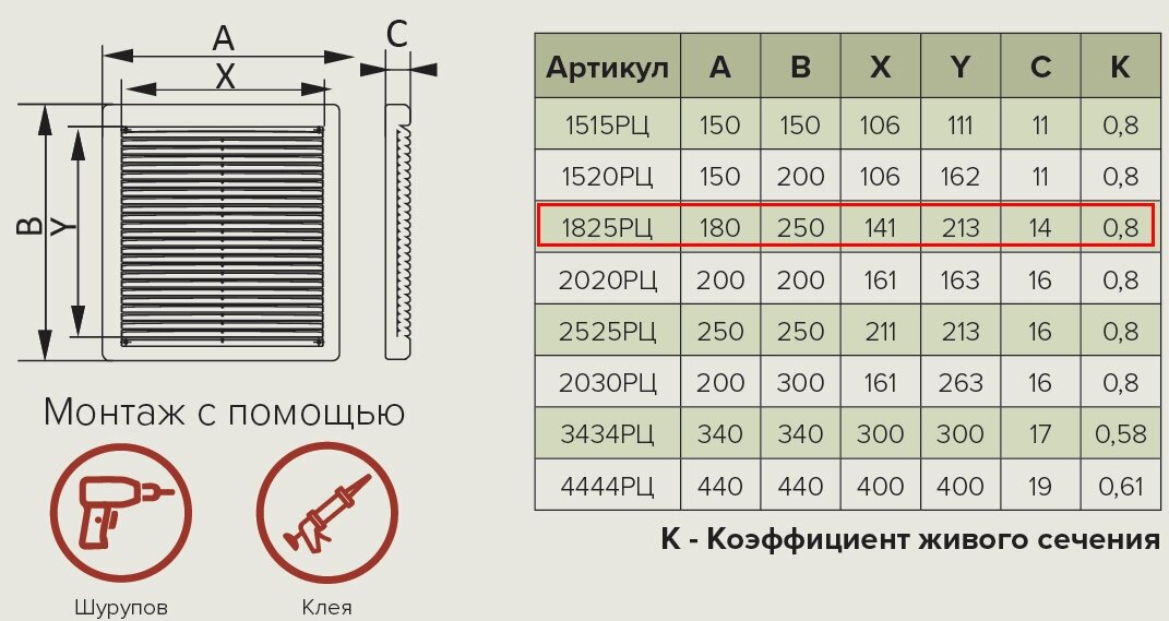 1825РЦ Решетка вентиляционная 180x250 мм (пластиковая) ERA - фото №5