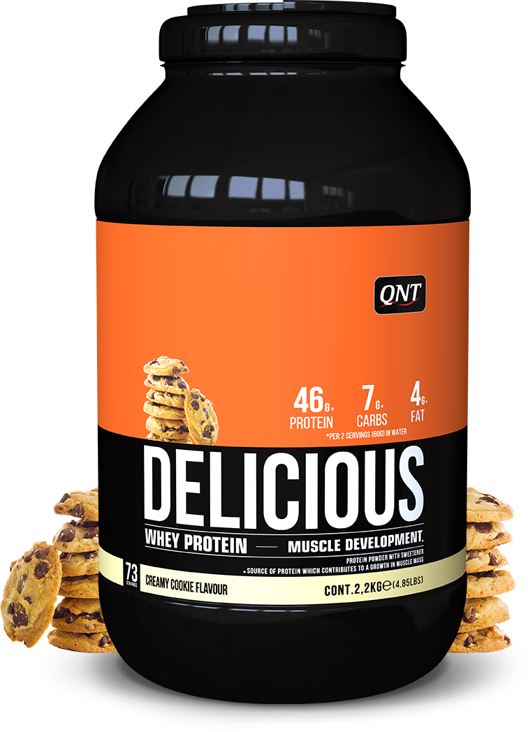 QNT Delicious Whey Protein Powder 2,2 kg Creamy Cookie/"Делишес Вей Протеин" 2,2кг Печенье и крем