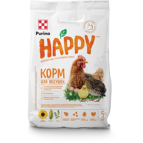 Purina HAPPY корм для курочек-несушек, Старт 5 кг purina happy комбикорм для кур несушек от 20 недель яйценоскость 5 кг