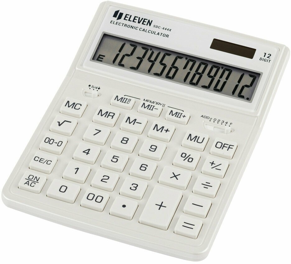 Калькулятор настольный Eleven SDC-444X-WH, 12 разрядов, двойное питание, 155*204*33мм, белый, 339203