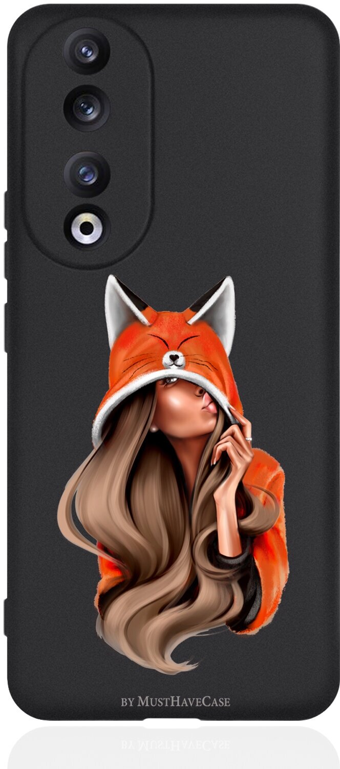 Чехол для смартфона Honor 90 черный силиконовый Foxy Girl/ Лисичка