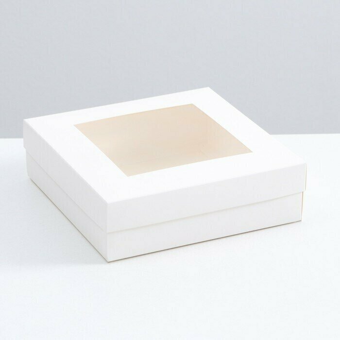 Коробка складная, крышка-дно, с окном, белая, 20 x 20 x 6 см