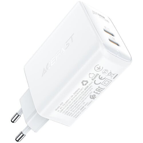 Сетевое зарядное устройство ACEFAST A29 GaN PD50W (2xUSB-C) Fast Charge Wall Charger белое (EU)