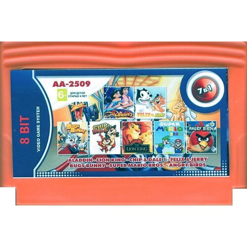 Сборник игр 7 в 1 AA-2509 ANGRY BIRDS / ALADDIN / CHIP and DALE 1 / FELIX VS JERRY / MARIO Bros. (8 bit) английский язык