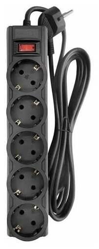 Сетевой фильтр CBR CSF 2505-1.8 Black PC 5 евророзеток, длина кабеля 1,8 метра, чёрный (пакет)