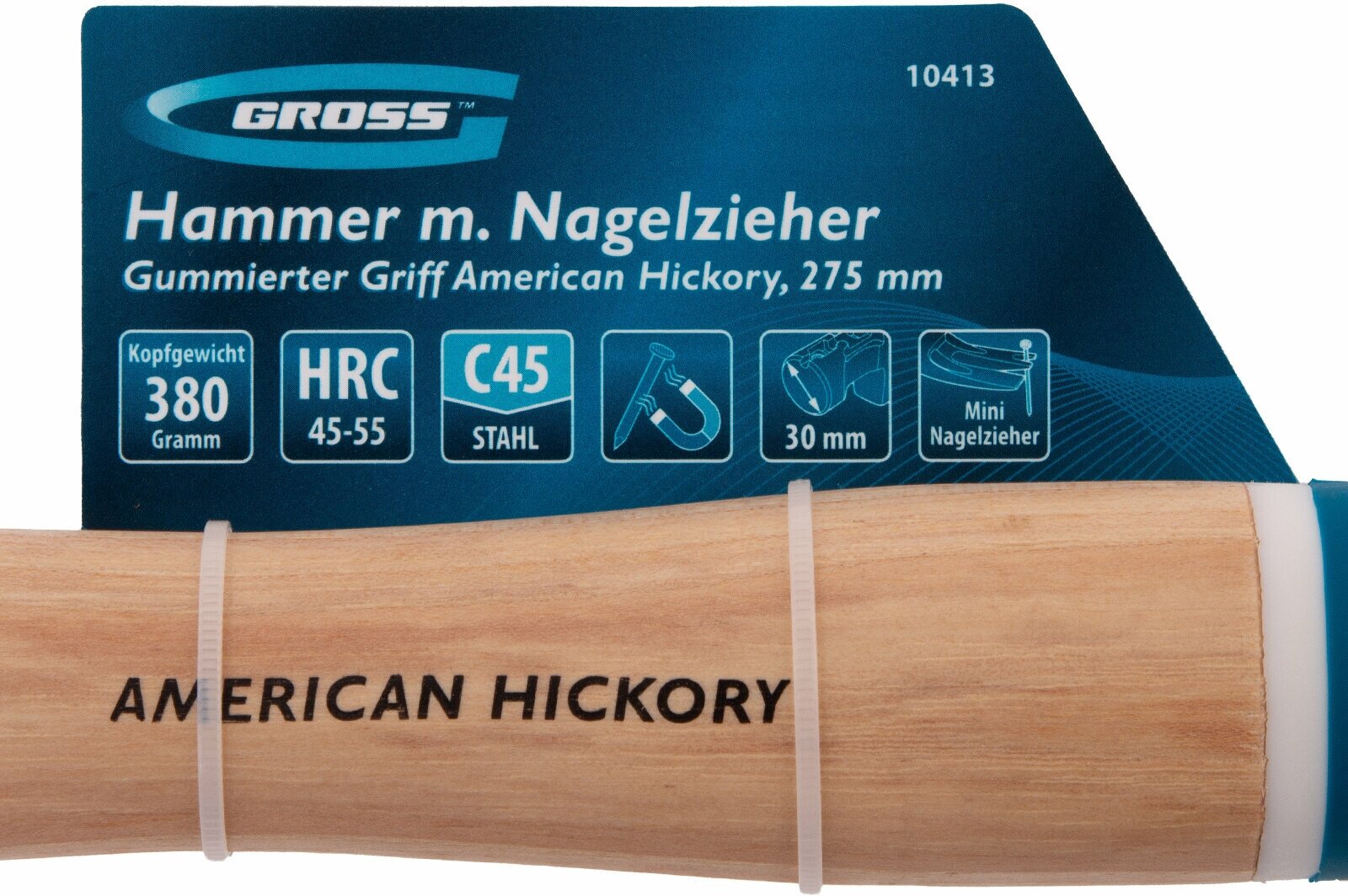 Молоток-гвоздодер GROSS 380 г угол 75 магнит обрезиненная рукоятка AMERICAN HICKORY 10413