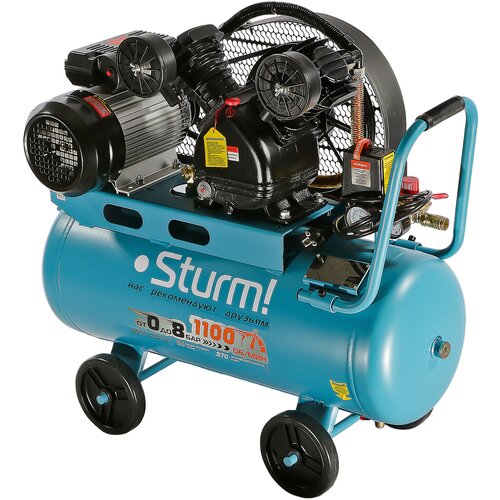 Компрессор воздушный масляный Sturm! AC93250B, 2,4кВт, 370 л/мин,50л, ременной привод