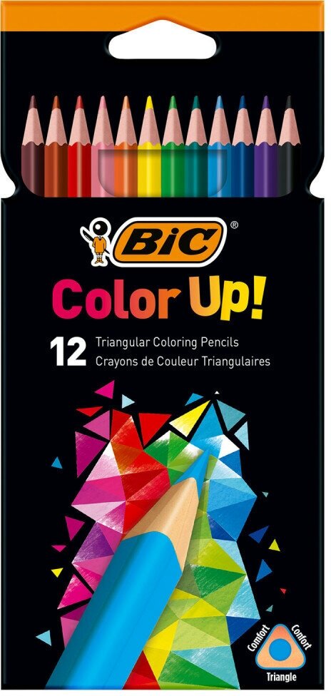 Карандаши цветные 12 цветов BIC "Color UP", пластиковые, трехгранные, 9505271