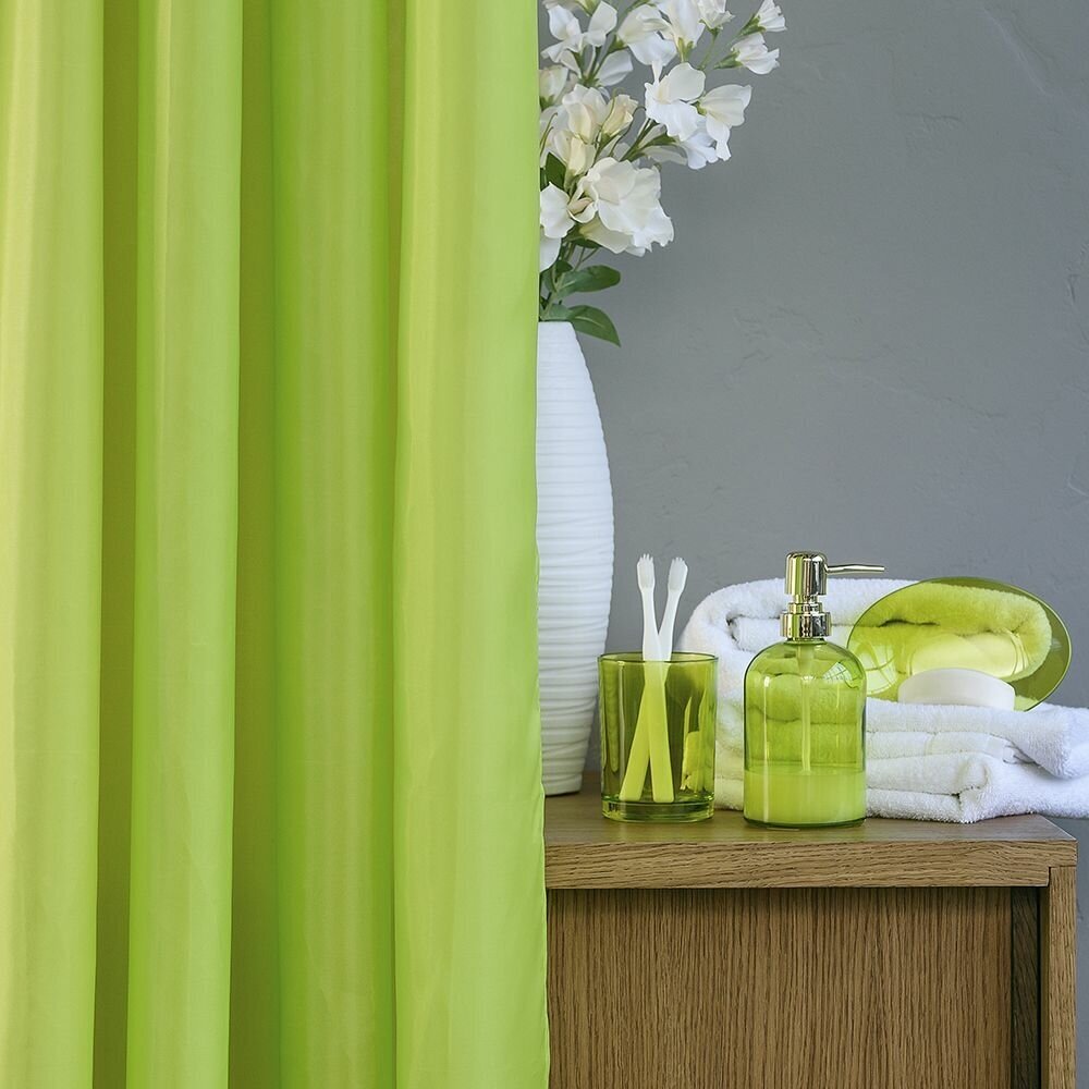 Штора для ванной 180х180 см текстиль зеленая - фотография № 5
