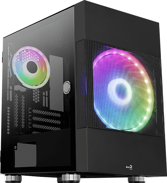 Корпус Aerocool Atomic V1 ARGB без БП, mATX, боковое окно (закаленное стекло), черный