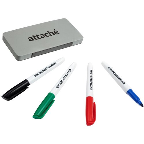Набор принадлежностей для магнитно-маркерных досок Attache(губка,4 маркера) attache набор маркеров перманентный 1 5 3 мм 4 цвета 2 шт