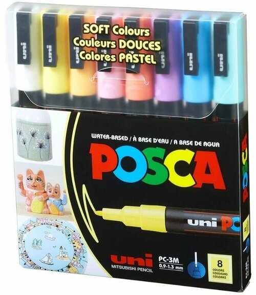 Набор маркеров POSCA PC-3M 8 цветов, мягкие цвета Pastel, толщина 0.9-1.3мм