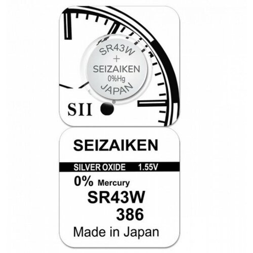 Батарейка SEIZAIKEN 386 (SR43W) Silver Oxide 1.55V батарейка seizaiken 329 sr731sw silver oxide 1 55v