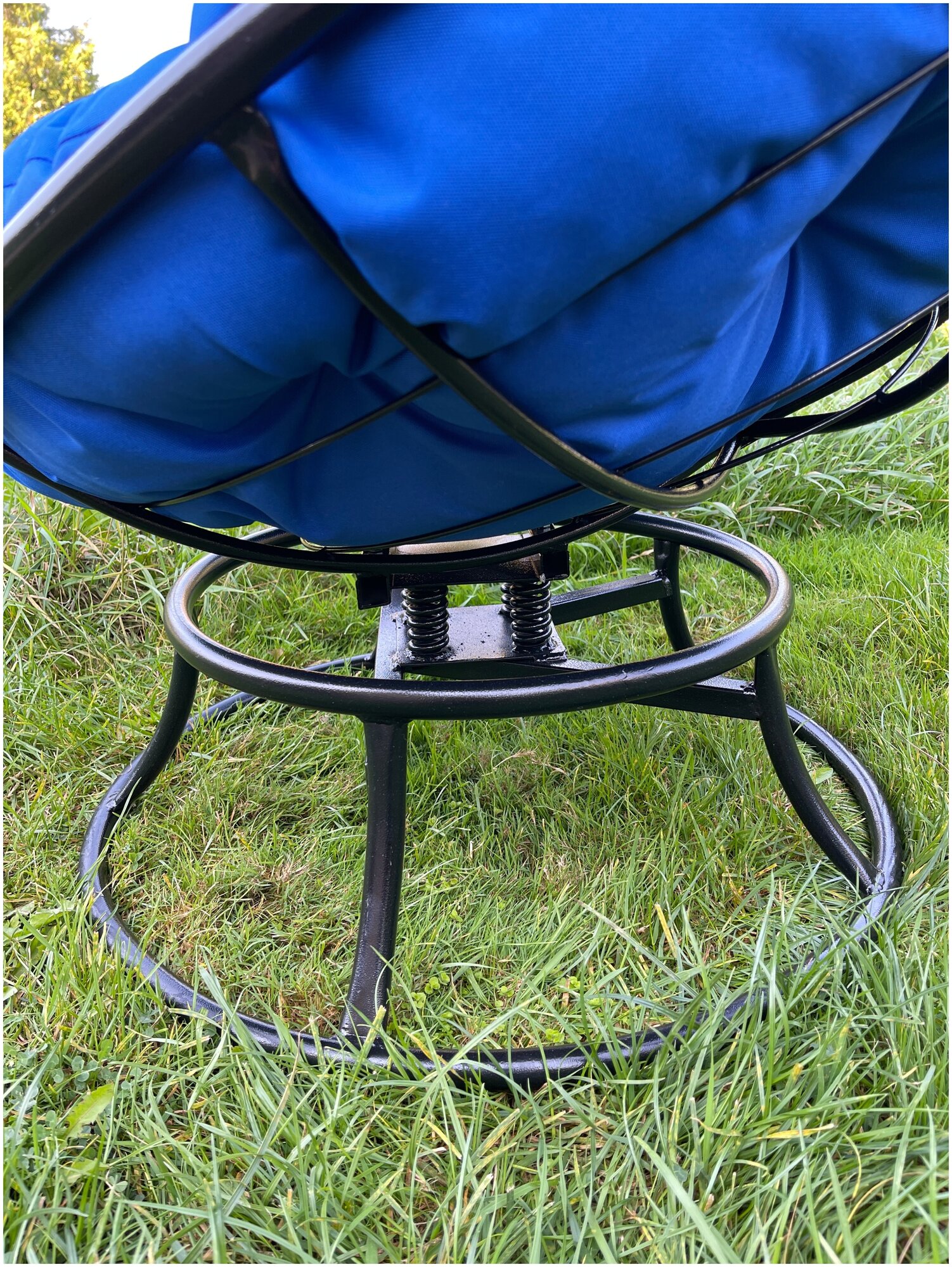 Кресло m-group папасан пружинка мини коричневое, синяя подушка - фотография № 7