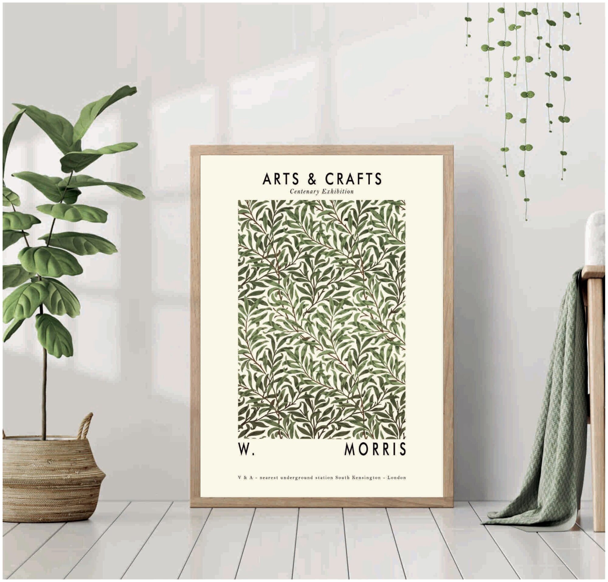 Постер без рамки "Уильям Моррис рисунок мотивы Зеленые листья на ветках" 30 на 40 в тубусе / Картина для интерьера / Плакат / Постер на стену