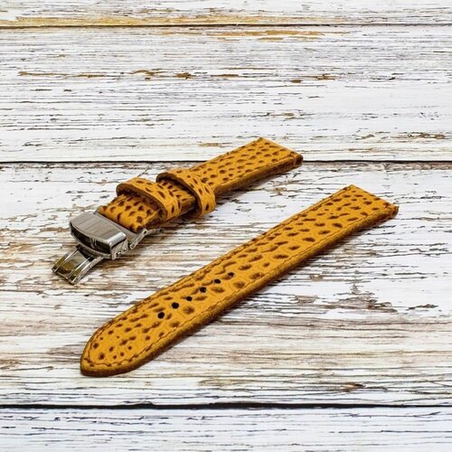Ремешок Чёрный бык, натуральная кожа, полуглянцевая, тиснение, под рептилию фактура, застежка клипса-бабочка, антибактериальное покрытие, прошитый край, с контрастной строчкой, гипоаллергенный, диаметр шпильки 1.8 мм., размер 20/18 M, оранжевый