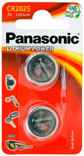 Батарейка Panasonic, CR2025, Power Cells, литиевая, 3 В, блистер, 2 шт