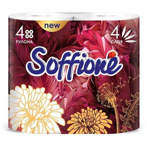 Туалетная бумага, Soffione, 4 слоя, 4 рулона туалетная бумага soffione pure white 2 слоя 4 рулона