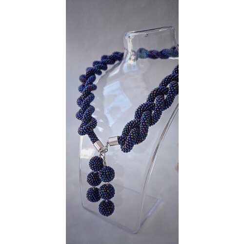 Колье lyudmila_beads, длина 196 см, синий бусы ожерелье колье жгут из бисера ручной работы лариат