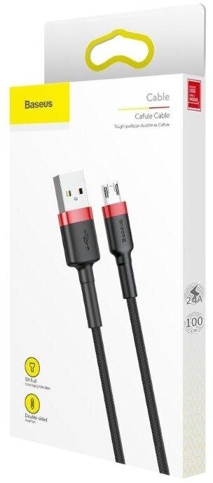 Кабель USB Micro USB 1M 2.4A Cafule Cable Baseus черный с красным CAMKLF-B91