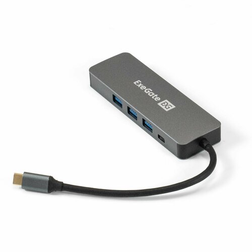 Док-станция 5-в-1 ExeGate DUB-31C/PD/H (кабель-адаптер USB Type-C --> 3xUSB3.0 + PD 60W + HDMI 4K@30Hz, Plug&Play, серый) EX293984RUS док станция exegate dub 31c max кабель адаптер usb type c 3xusb3 0 card reader pd 100w hdmi 4k 30hz vga audio ex293985rus