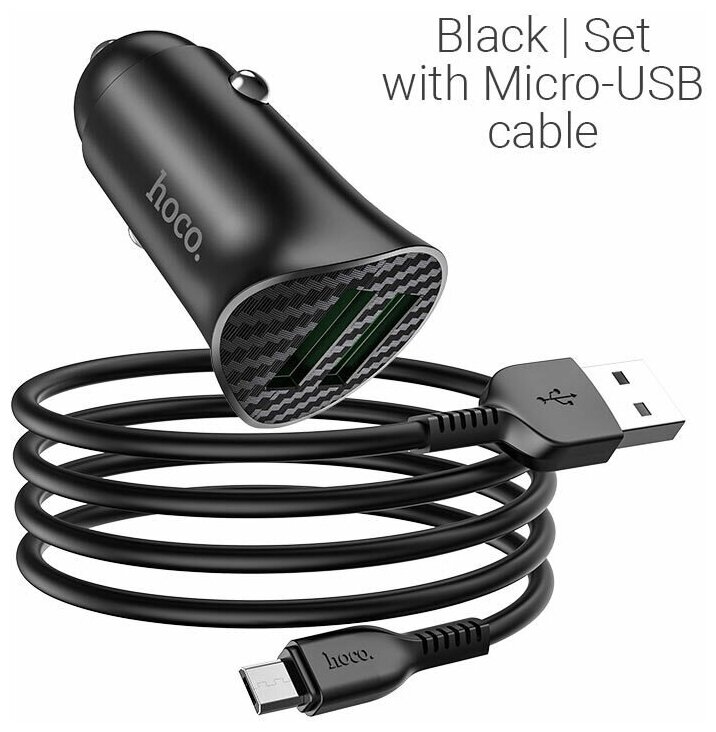 Зарядное устройство автомобильное с кабелем micro-USB, 3A/5V 18W QC3.0 2xUSB