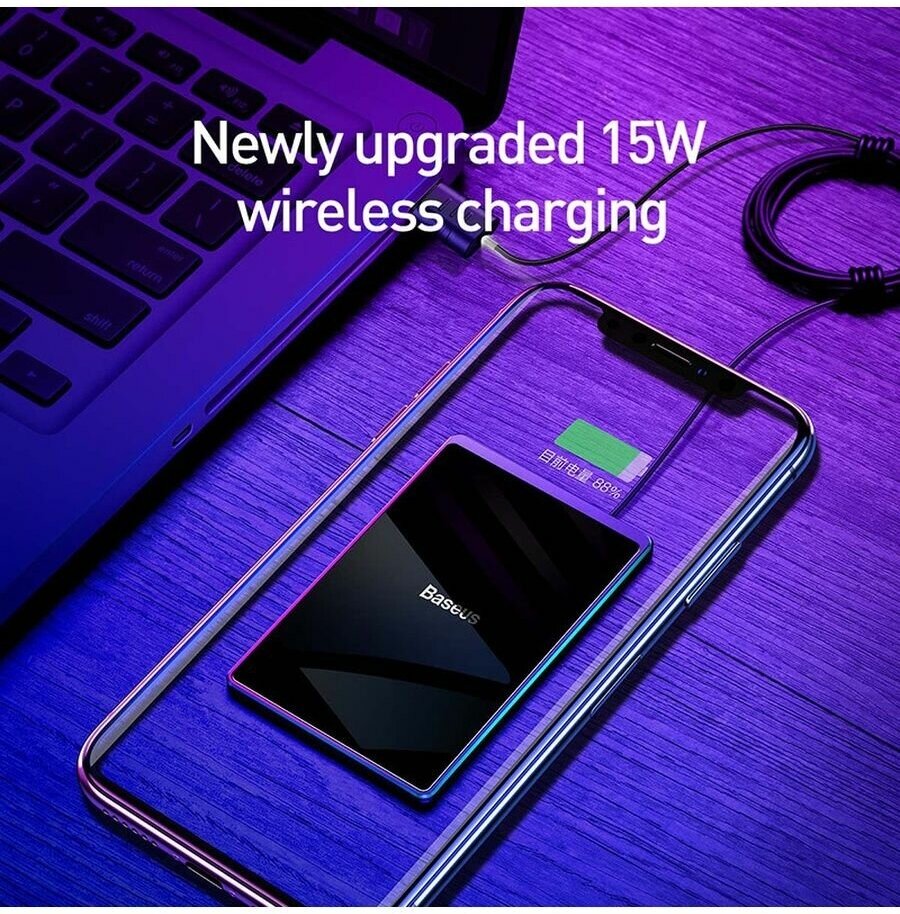 Беспроводное зарядное устройство Baseus Card Ultra-Thin Wireless Charger 15W + USB Cable 1m Black WX01B-01 - фото №3