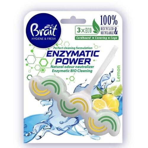 Brait Hygiene  & Fresh Enzymatic Power Lemon Подвесной дезинфецирующий блок для унитаза двухфазный с энзимами Лимон 45 гр