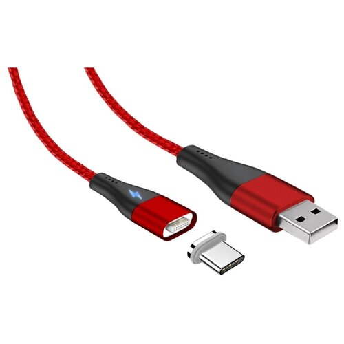 кабель usb type c 1 метр красный Кабель для зарядки и передачи данных с магнитным коннектором JETACCESS JA-DC39 1м красный (опл. нейлон, USB2.0/Type-C, Magnet flat tip, QC3.0 , 3A)