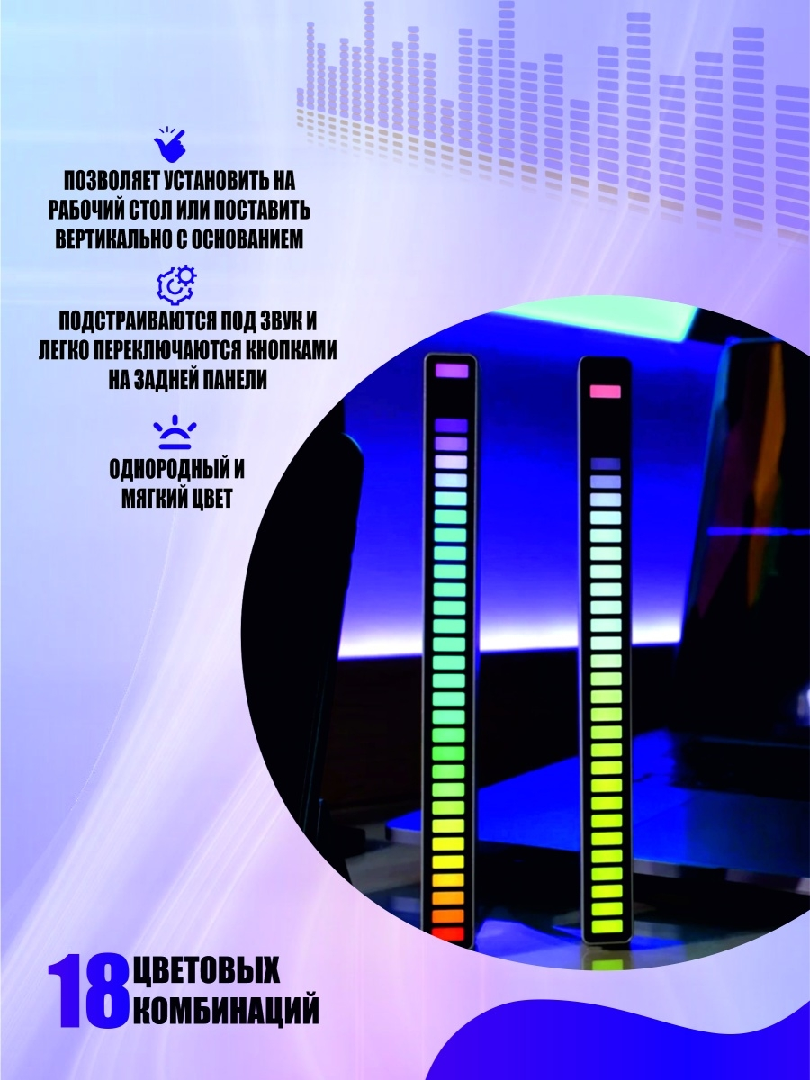Светодиодная подсветка RGB D09 эквалайзер для музыки черный - фотография № 4