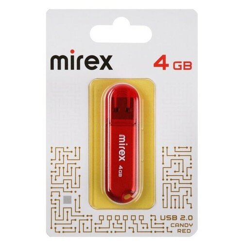 Флешка Mirex CANDY RED, 4 Гб ,USB2.0, чт до 25 Мб/с, зап до 15 Мб/с, красная