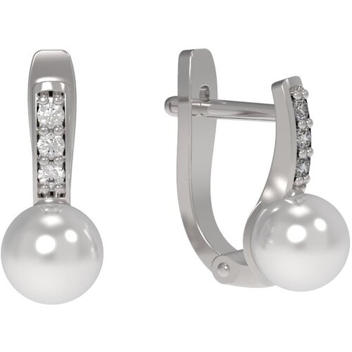 Серьги Арина, серебро, 925 проба, родирование, жемчуг культивированный, фианит