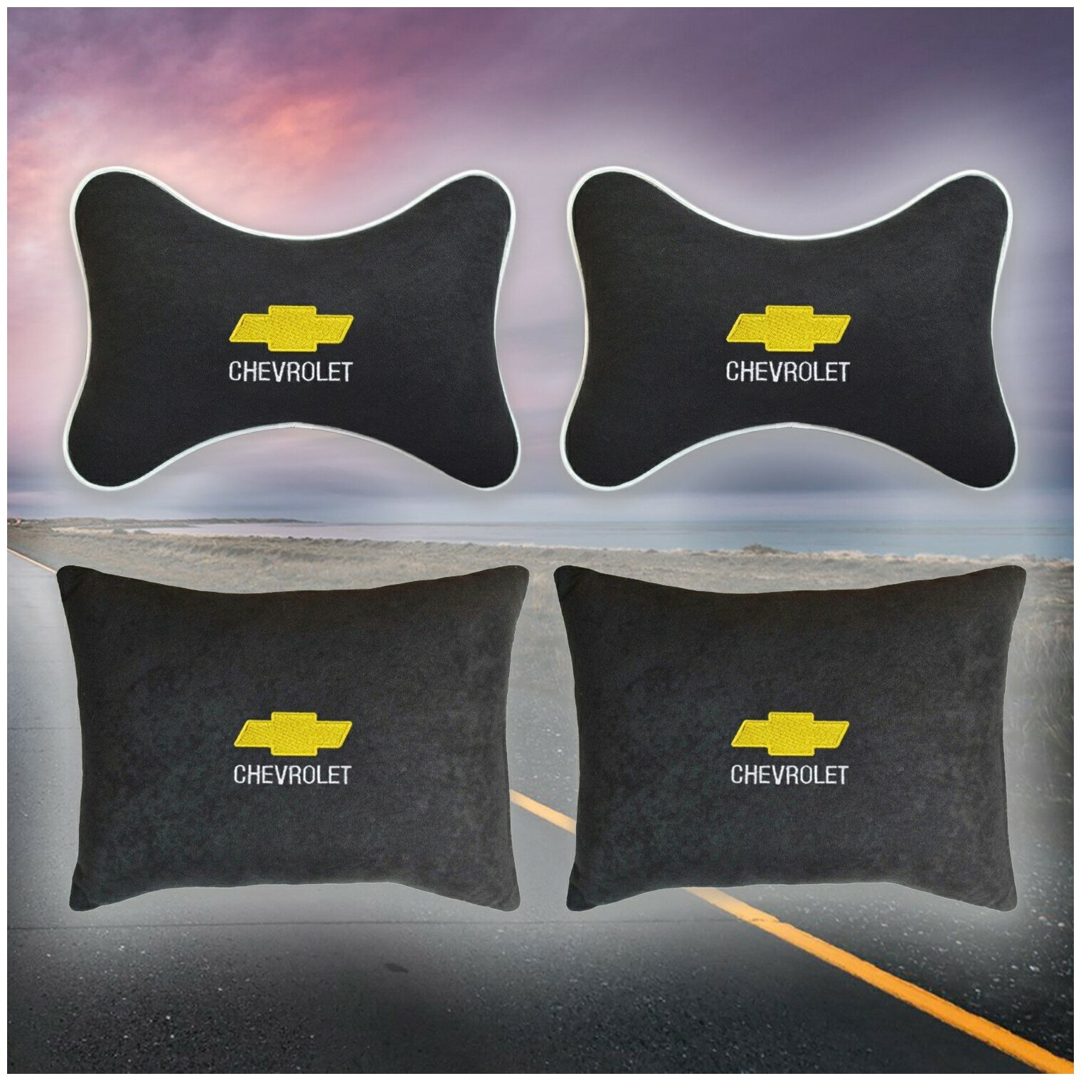 Комплект автомобильных подушек из велюра для Chevrolet черная