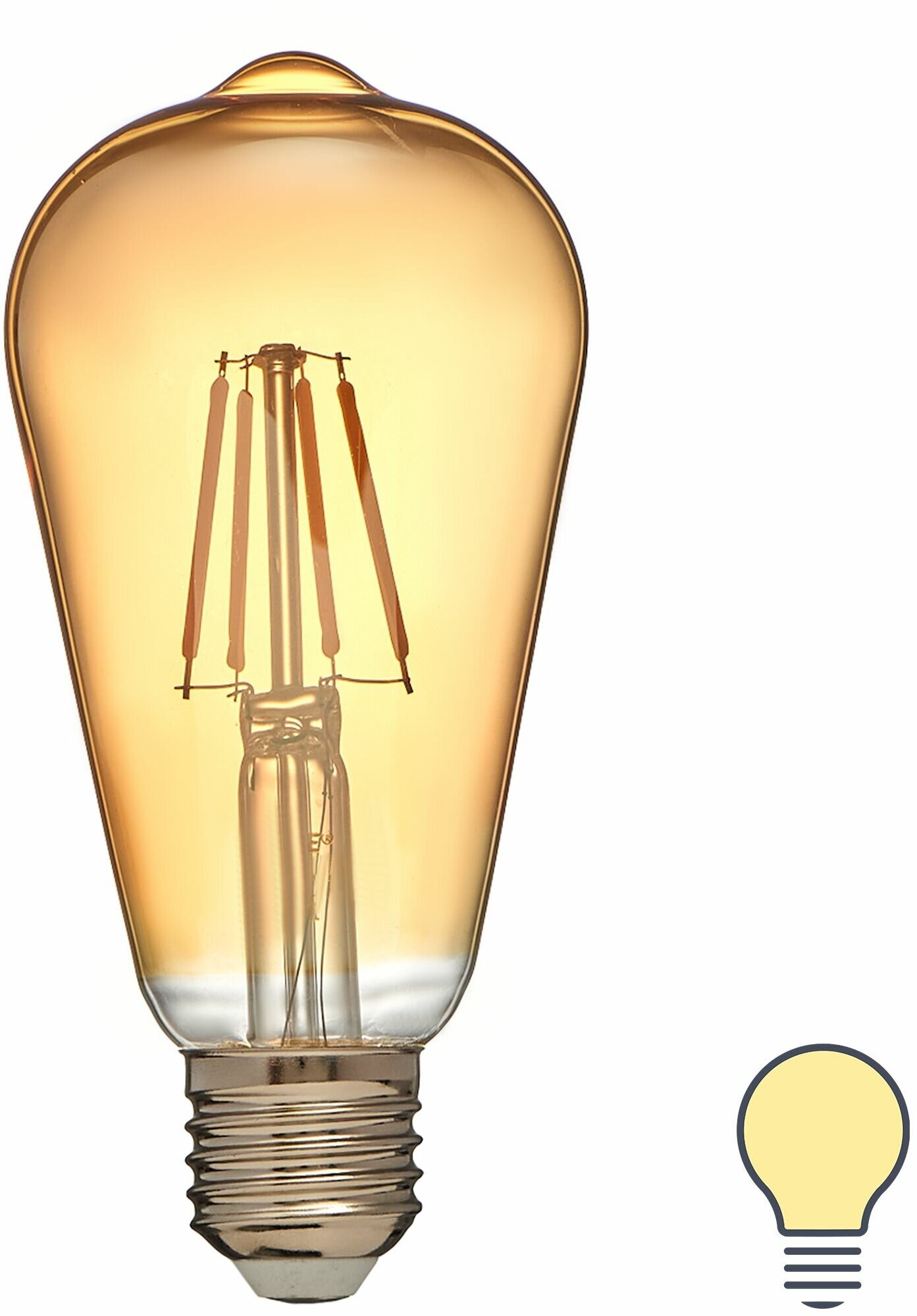 Лампа светодиодная филаментная Volpe E27 220 В 5 Вт конус прозрачный с золотистым напылением 470 лм теплый белый свет