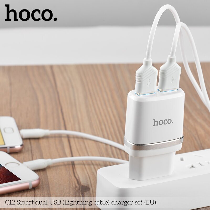Зарядный комплект Hoco C12 Smart + кабель microUSB мощность Qi: 20 Вт