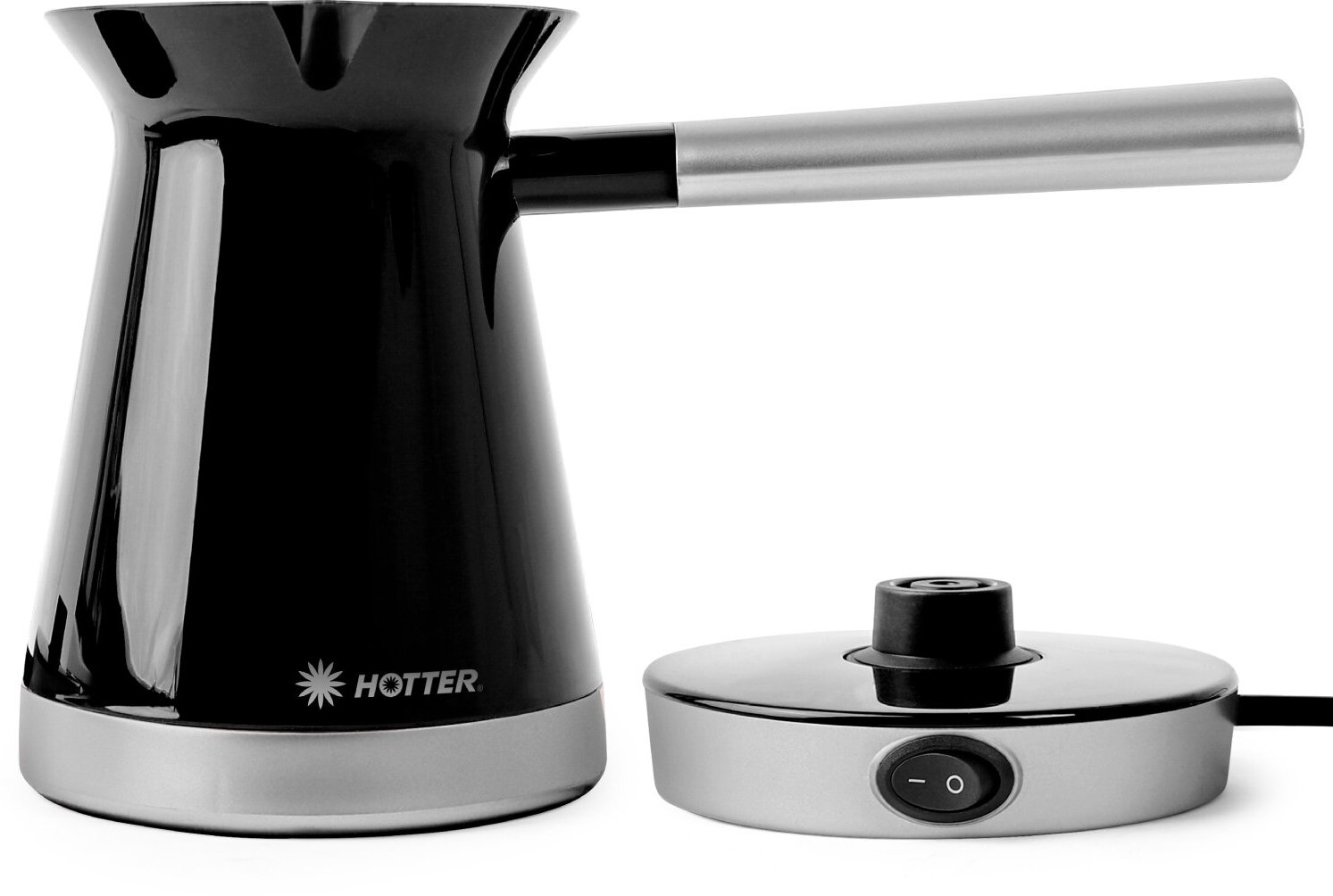 Турка электрическая HOTTER HX-003S для кофе по-турецки, автоотключение, 400мл, чёрный / серебристый - фотография № 3