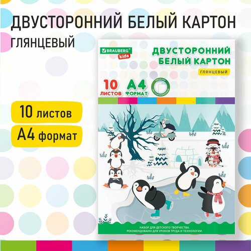 Картон белый А4 мелованный EXTRA (белый оборот) 10 листов папка, BRAUBERG KIDS, 200х283, 115161 Комплект : 10 шт.