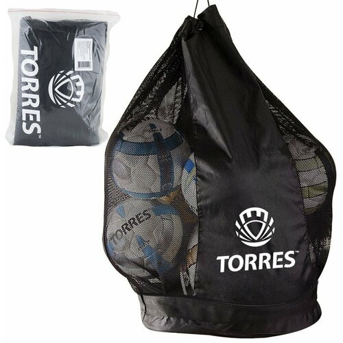 сумка баул для мячей torres ss11069 Сумка-баул для мячей TORRES арт. SS11069, на 15 футбольныймяч, на шнурке с фиксатором, на 15 мячей, черная