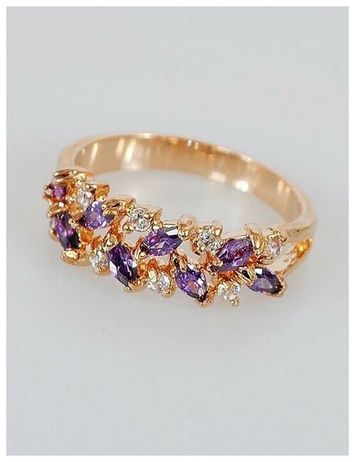 Кольцо помолвочное Lotus Jewelry, фианит, аметист, размер 16, фиолетовый