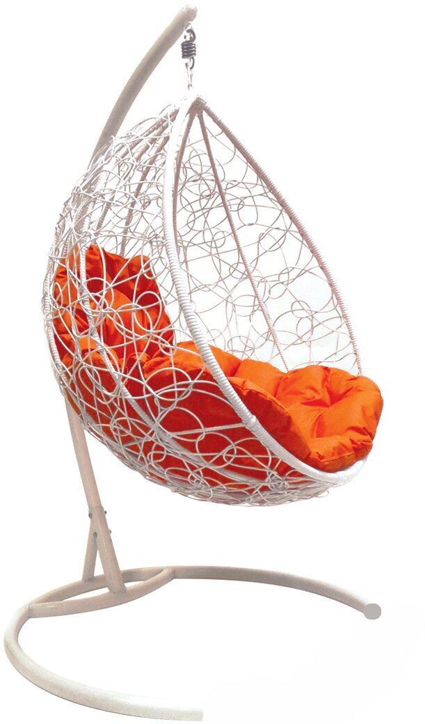 Подвесное кресло M-group капля с ротангом белое оранжевая подушка