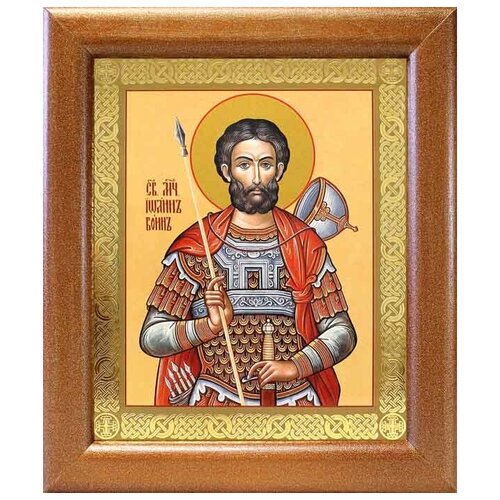 мученик иоанн воин икона в рамке с узором 14 5 16 5 см Икона Мученик Иоанн Воин, в широкой рамке, 19х22.5 см, 1 шт.