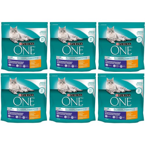 Сухой корм Purina ONE для стерилизованных/ кастрированных кошек и котов, живущих в домашних условиях с курицей и злаками 1.5 кг 6 шт